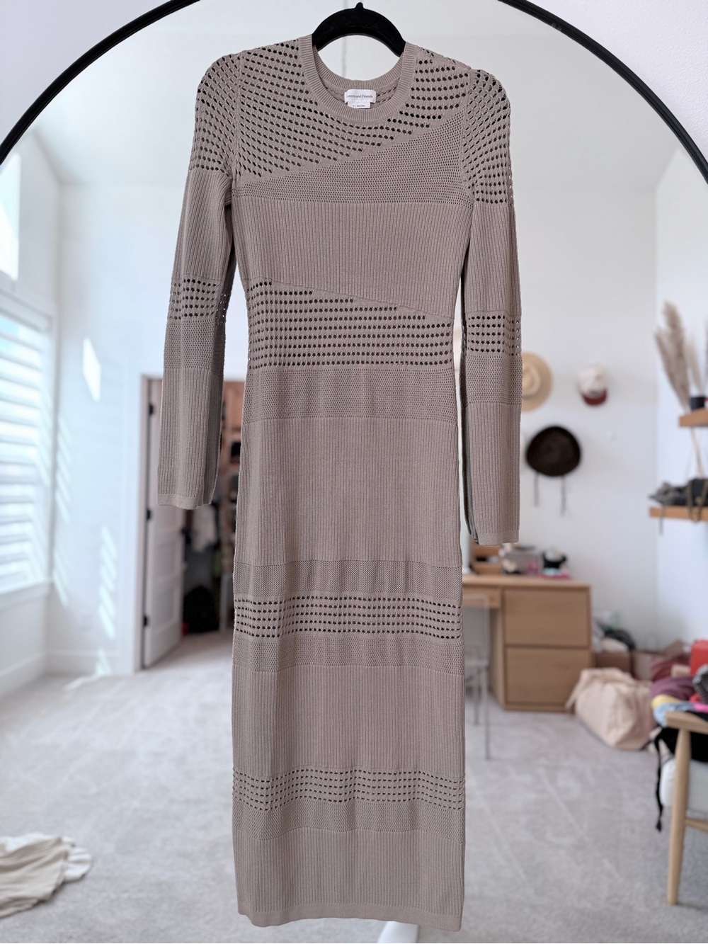 Lovers + Friends Taupe Long-Sleeve Knit Midi Dress